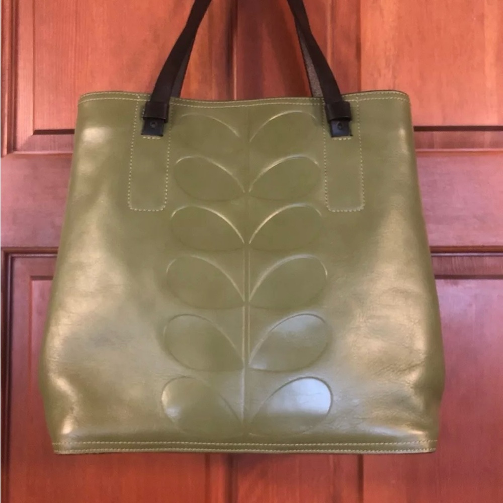 Mint never used Orla Kiely Olive green leather bag.